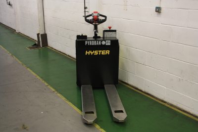 Hyster® P2.0 pallet truck fitted with ExTec 2G for UK pharma application