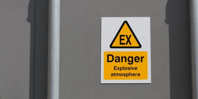 Explosive atmosphere sign marking hazardous area requiring explosion protection products